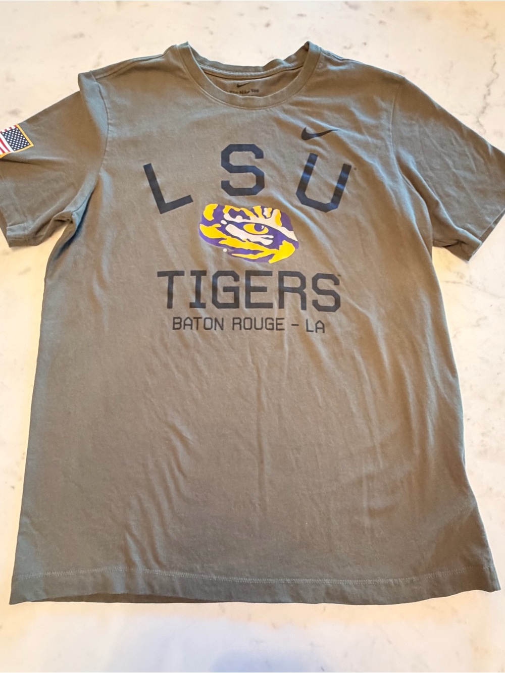 Nike LSU Tigers Short Sleeve Crewneck T-Shirt - Olive with Logo Size Large
